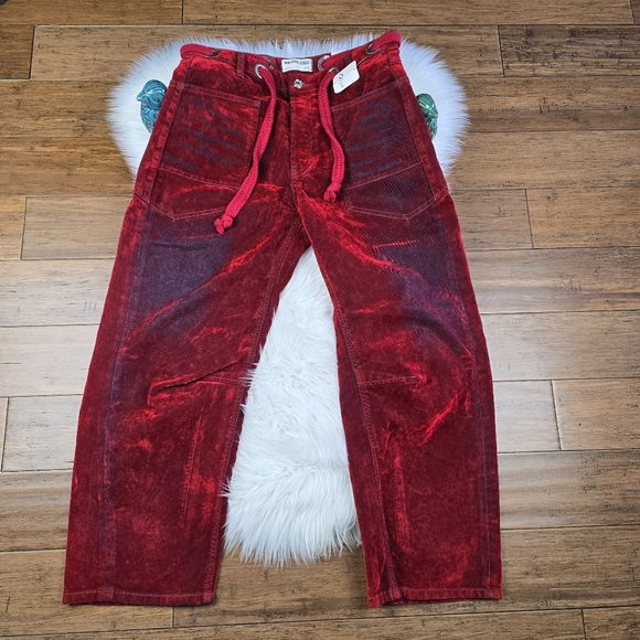 We The Free RARE Red Rio Flocked Moxie Barrel Jeans 28 - Picture 6 of 14